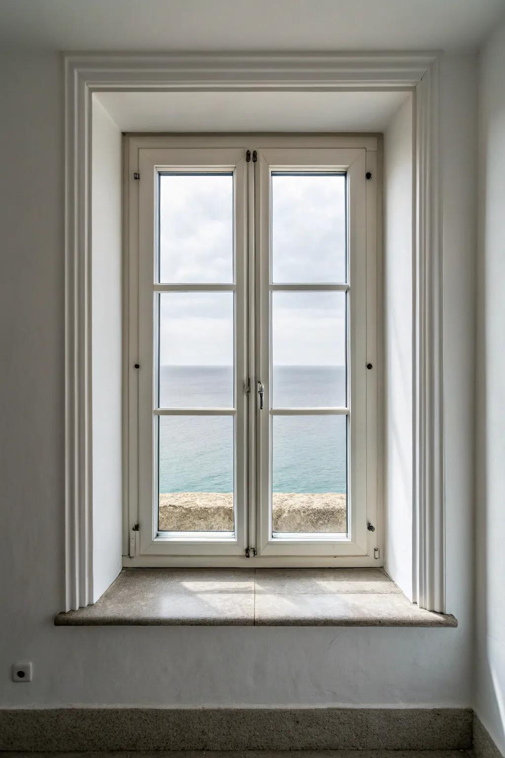 A window featuring minimalist border, underscoring uncluttered demarcations and restrained refinement.