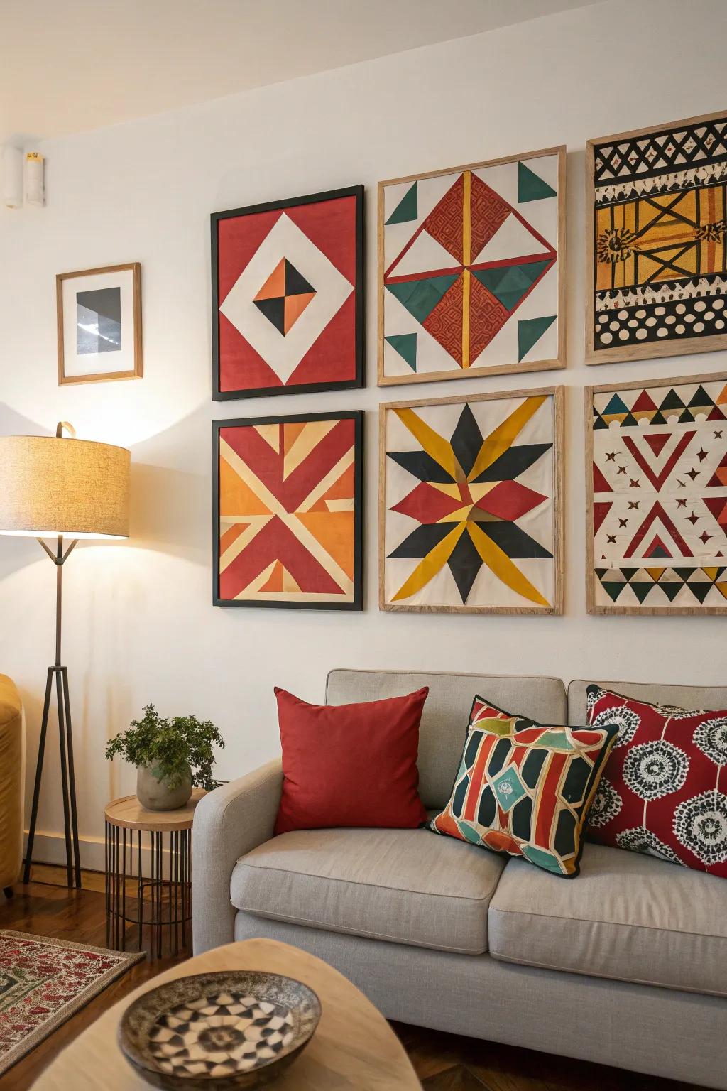 Geometric art enhances the Deco style.