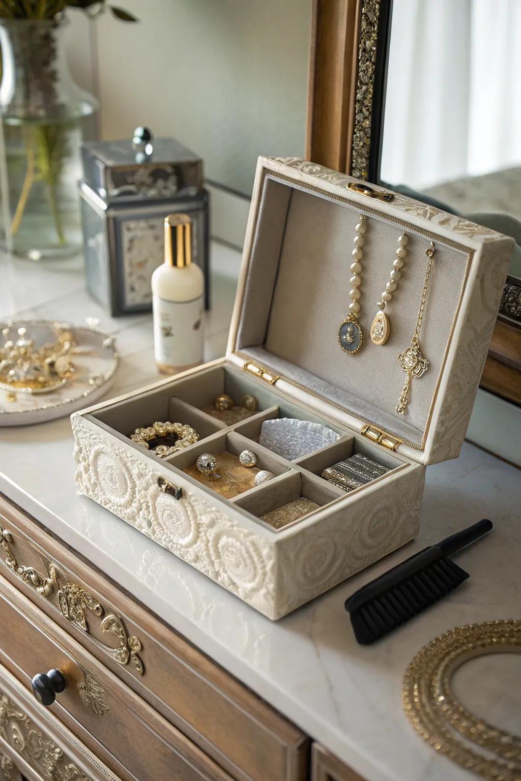 An elegant compact jewelry box