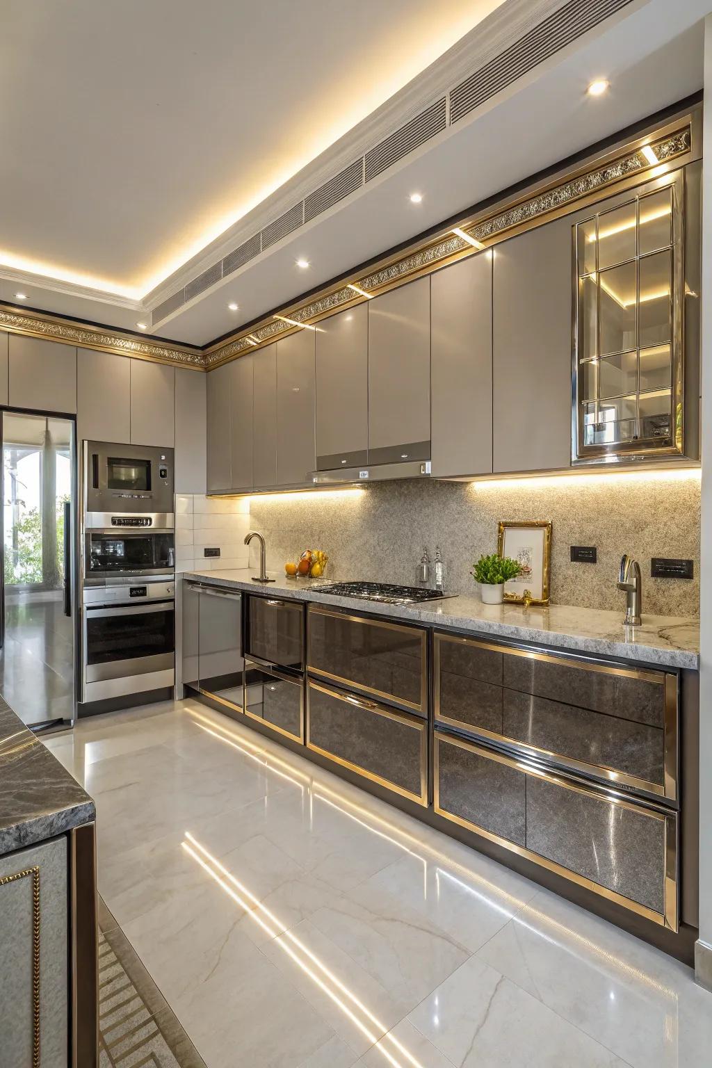 Metallic details infuse sleek sophistication into your kitchen.
