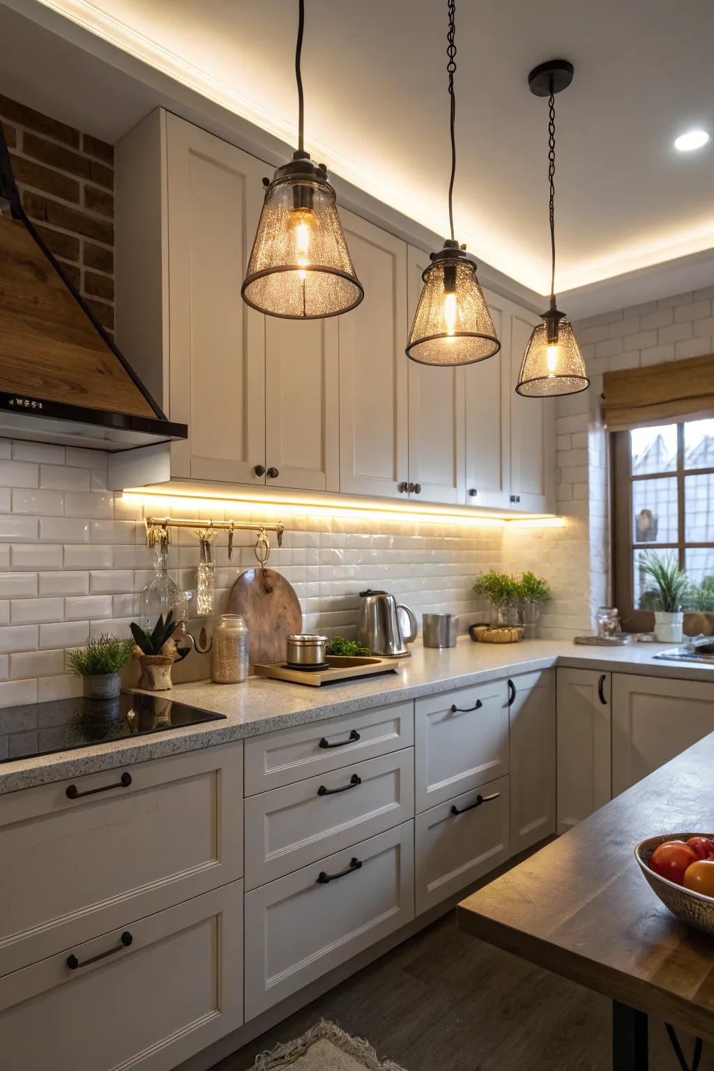 Strategic lighting can transform kitchen corners into luminous, welcoming spaces.