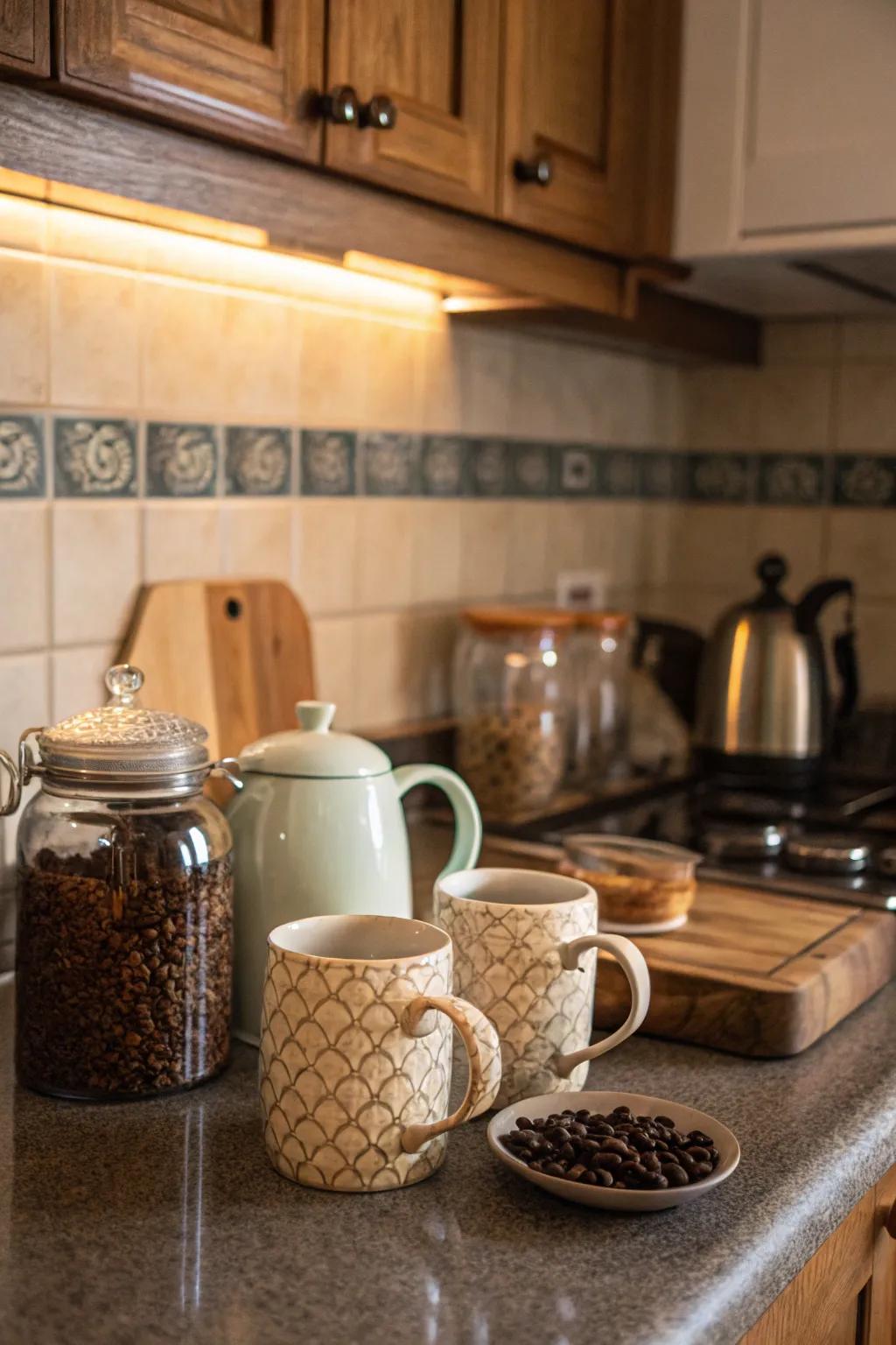 A designated nook for enthusiasts of coffee or tea.