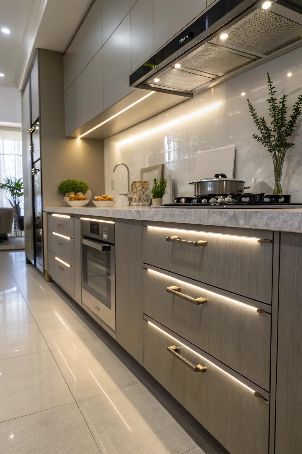 Integrated diode lighting within culinary fixtures enhancing visibility.