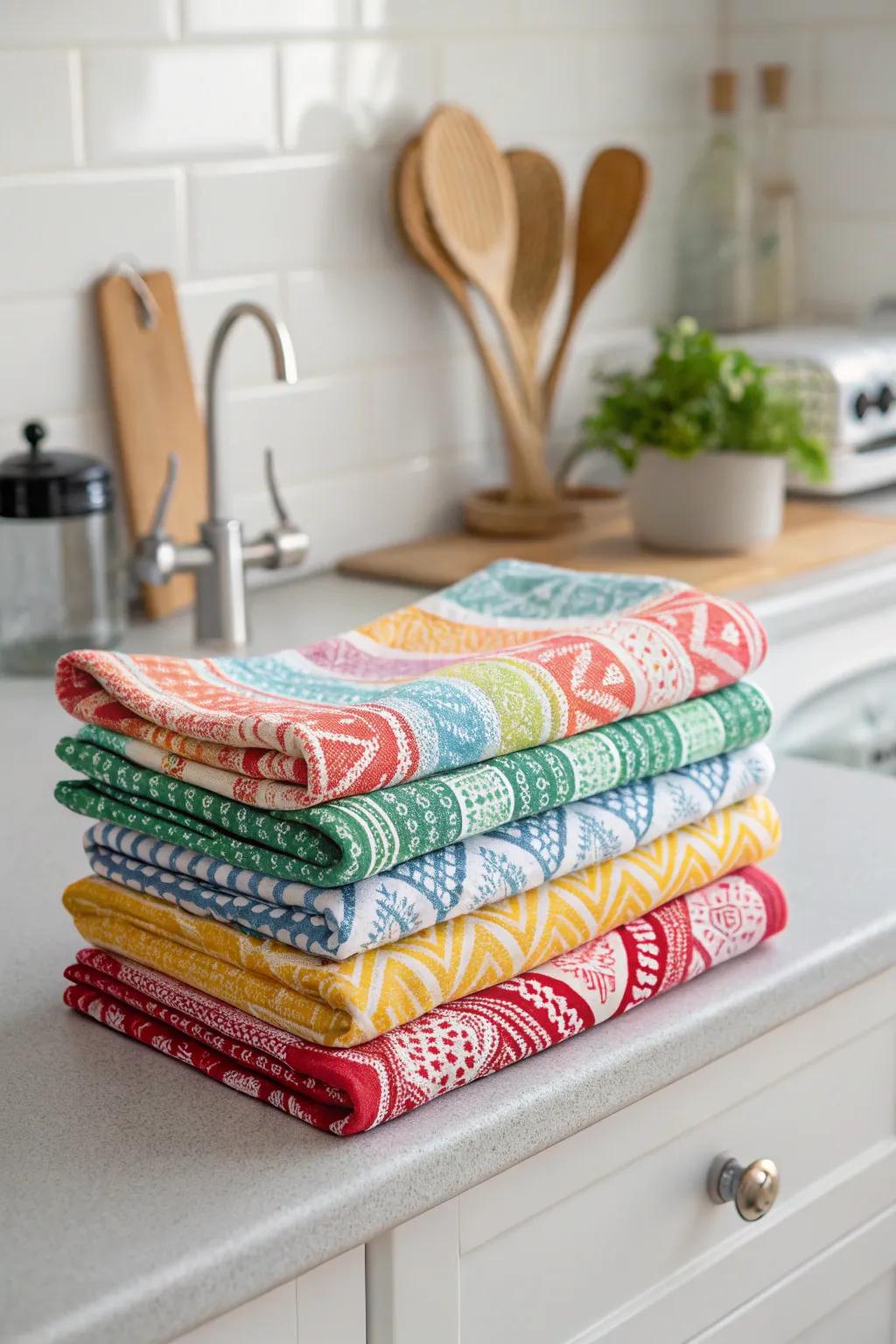 Lively tea towels brighten up any space.