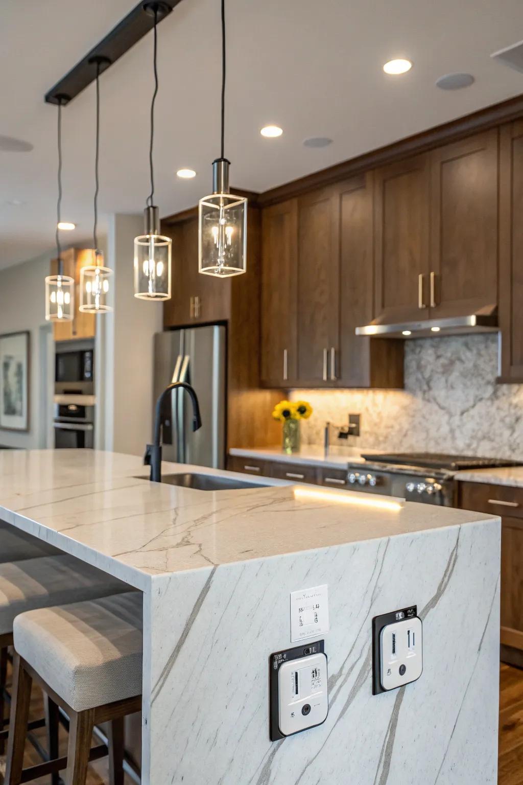 Pendant outlets merge sophistication with functionality.