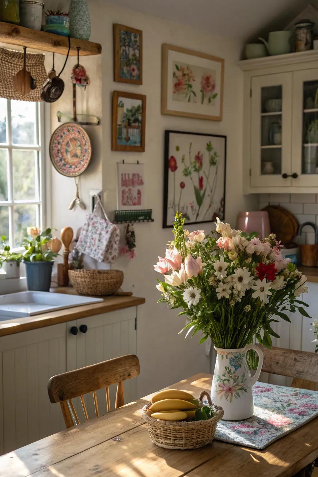 A kitchen enhanced with personal decorative touches.