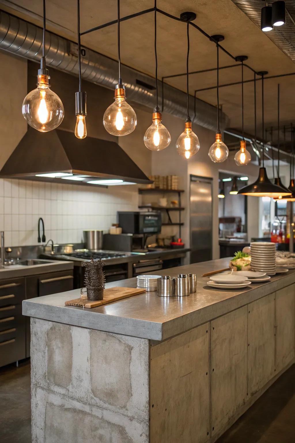 Industrial pendants contribute an urban vibe.