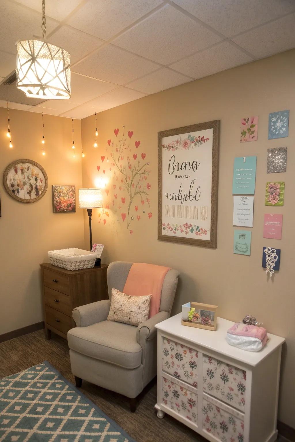 Inspirational wall decor fosters a positive atmosphere.