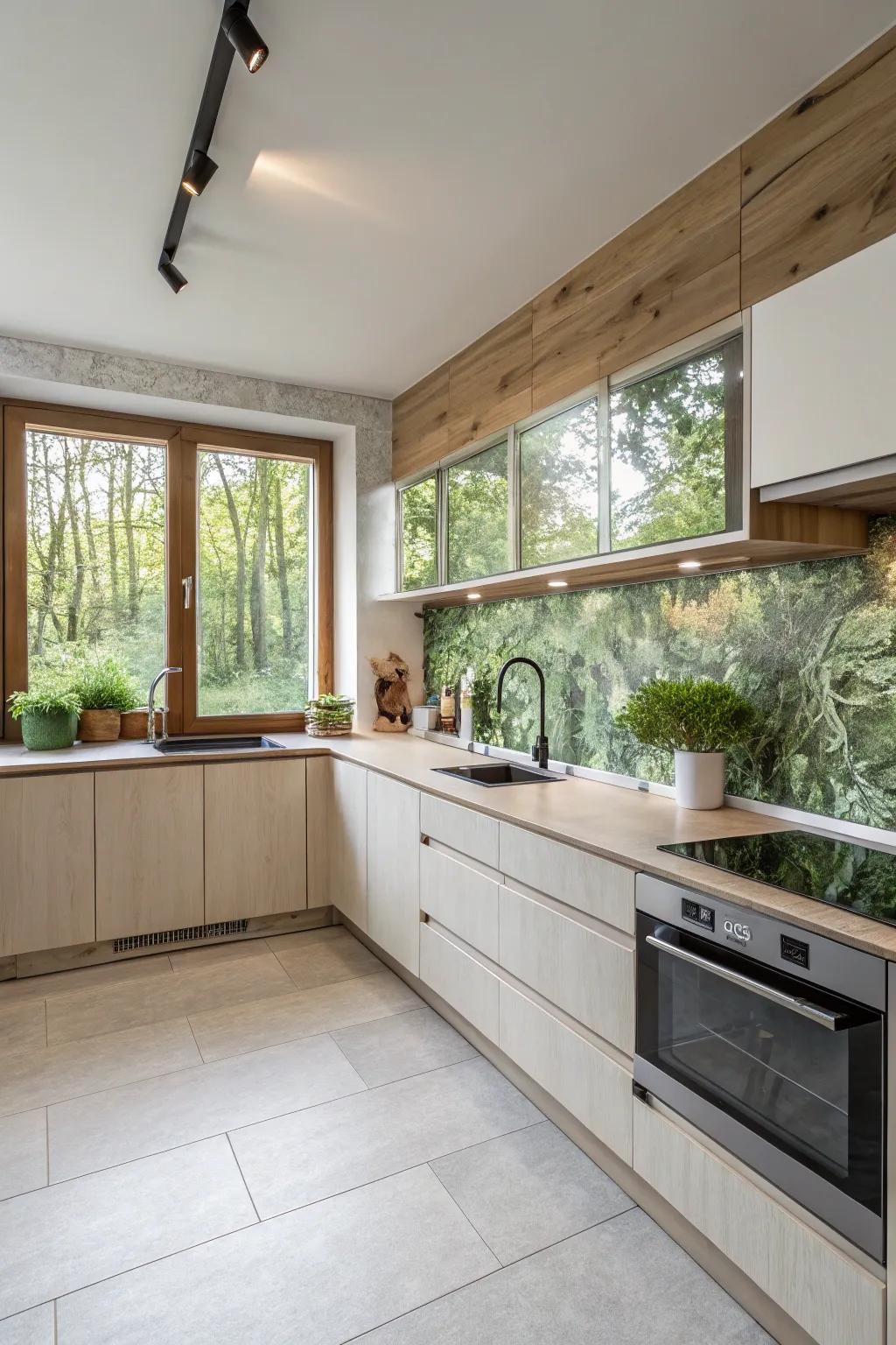 Environmentally sound laminate backsplash promotes a sustainable kitchen.