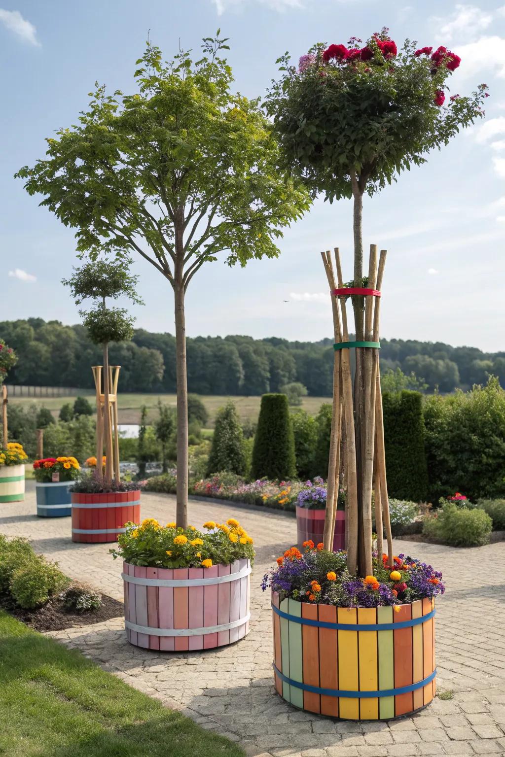 Decorative touches contribute individuality to tree landscapes.
