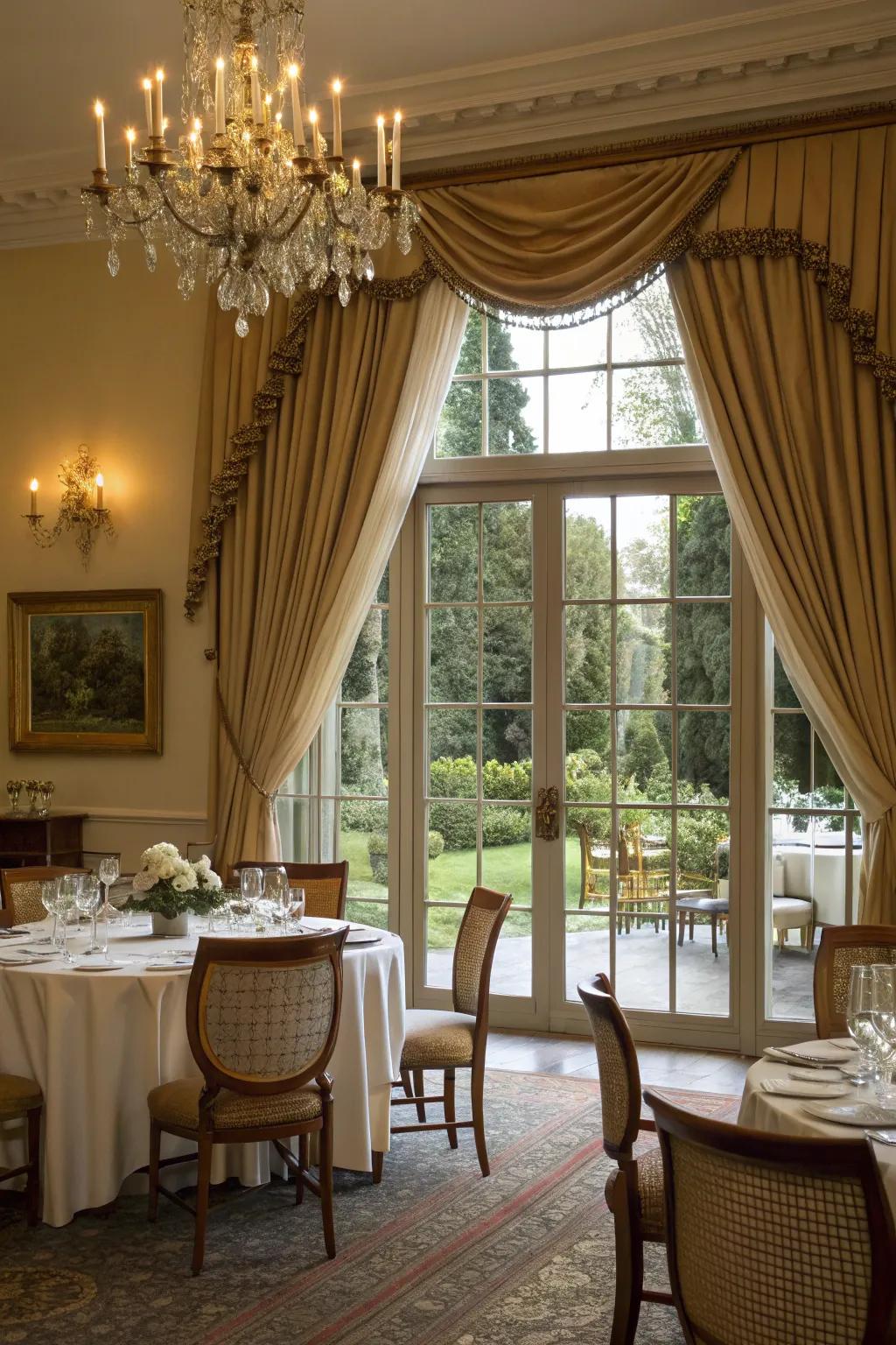 Gathered-pleat drapes enhance a refined appearance.