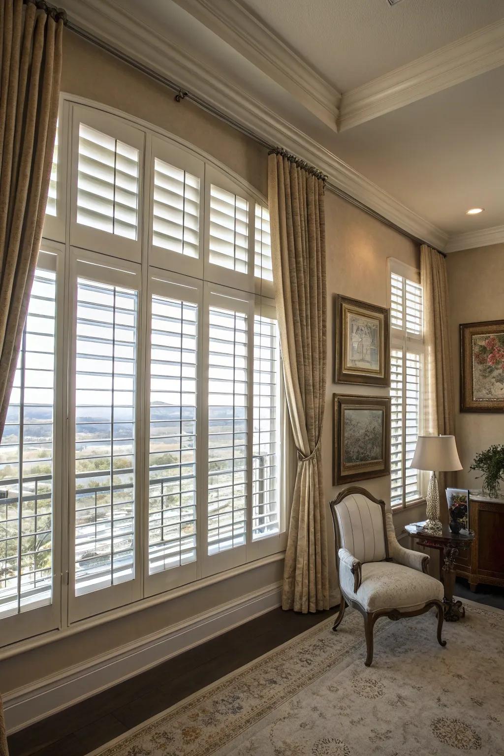 Panel shutters provide classic elegance and light control.