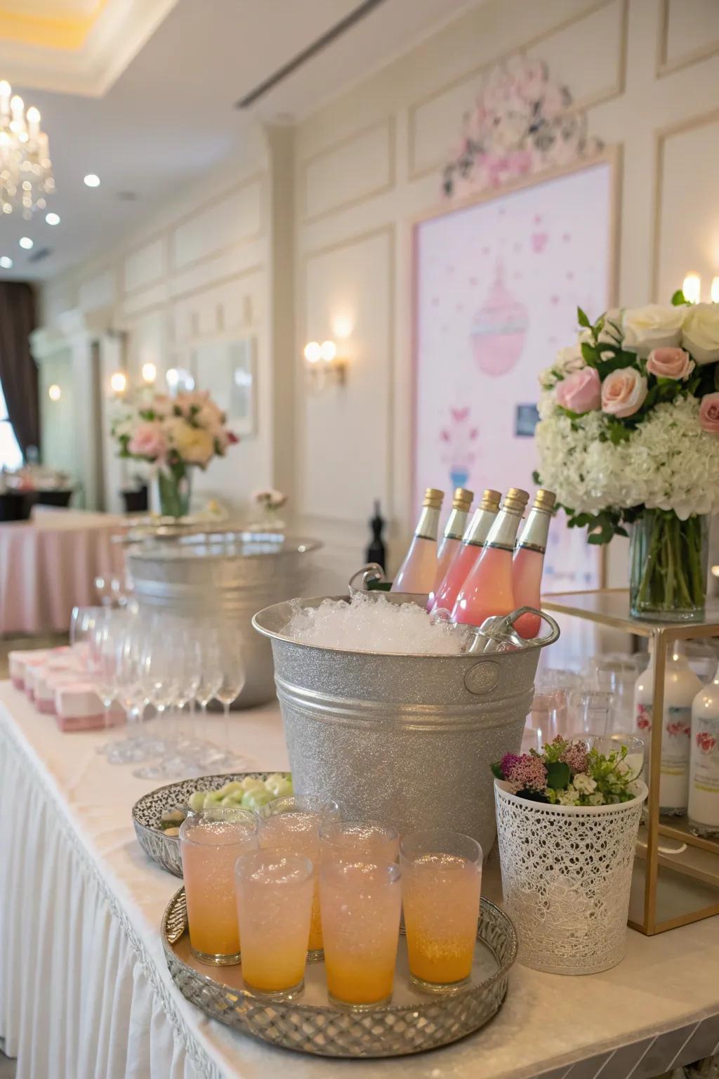 An attractively organized beverage station keeps guests refreshed and entertained.