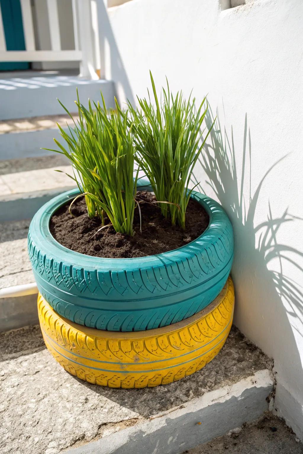 Transform the old into the extraordinary with this dynamic, repurposed ring planter!