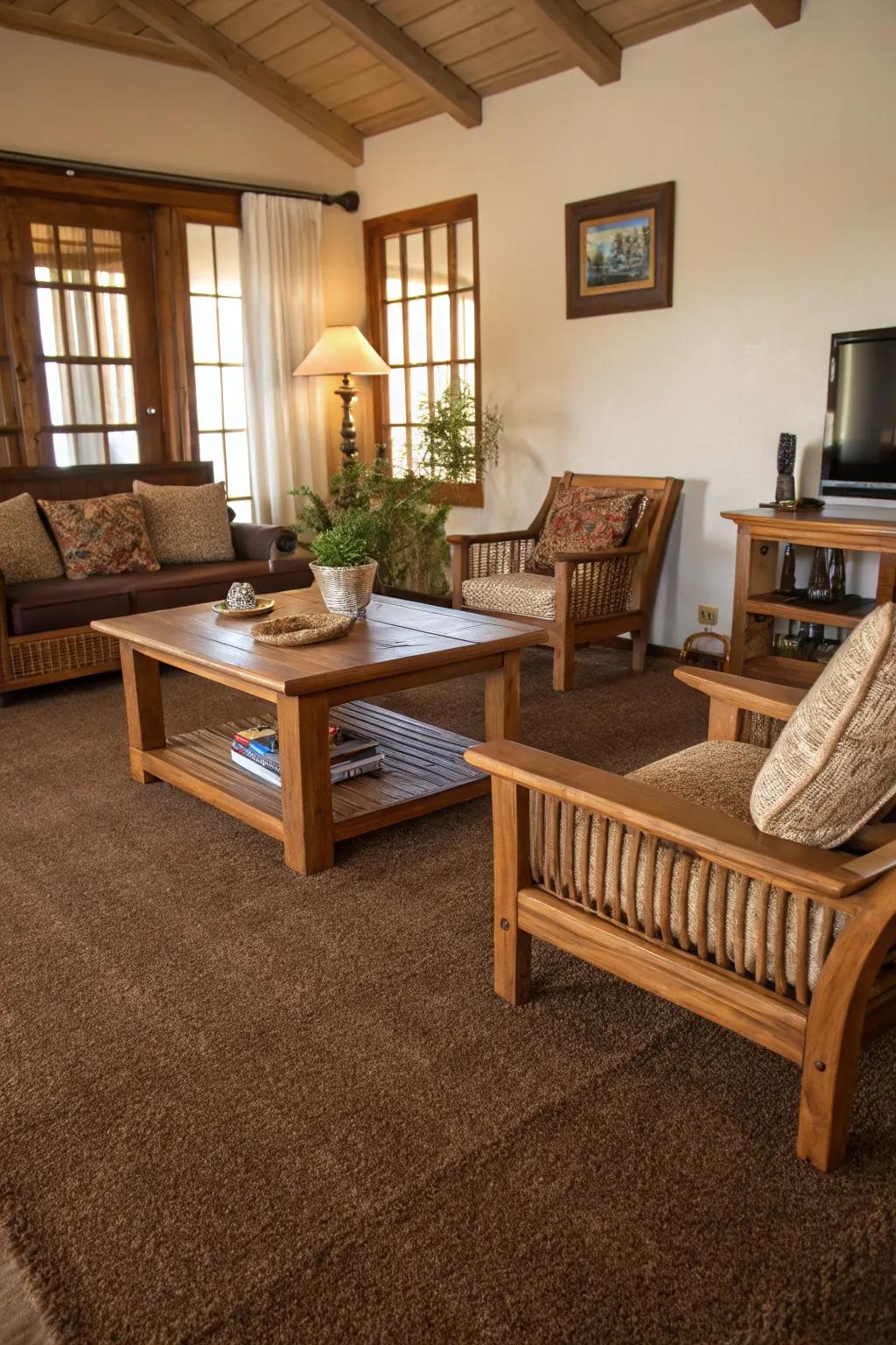 Down-to-earth shades lead to a stable and cozy ambiance.