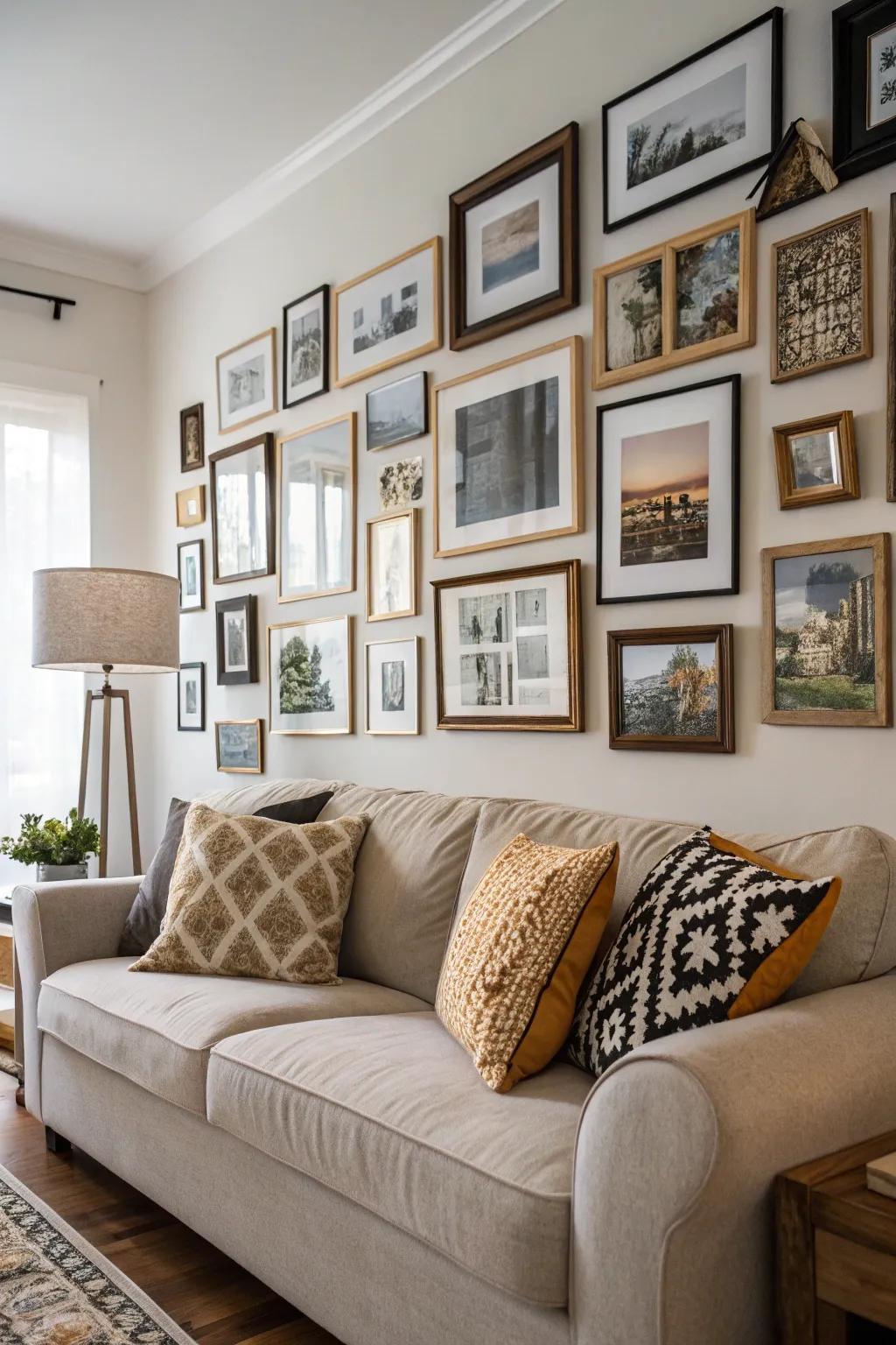 Impart depth to your photo display with holders of different dimensions.