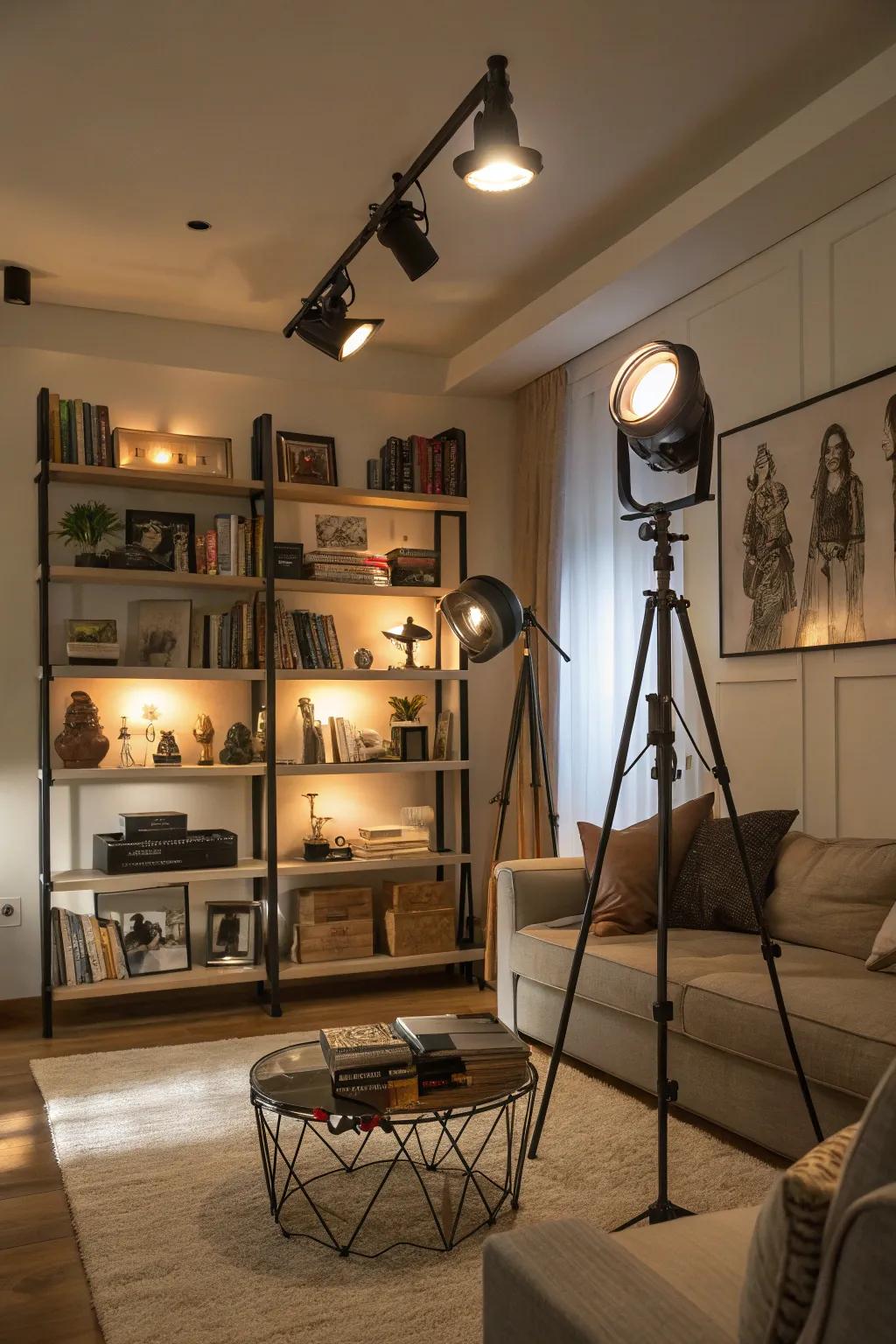 Concentrated illumination cultivating a chic gallery atmosphere.