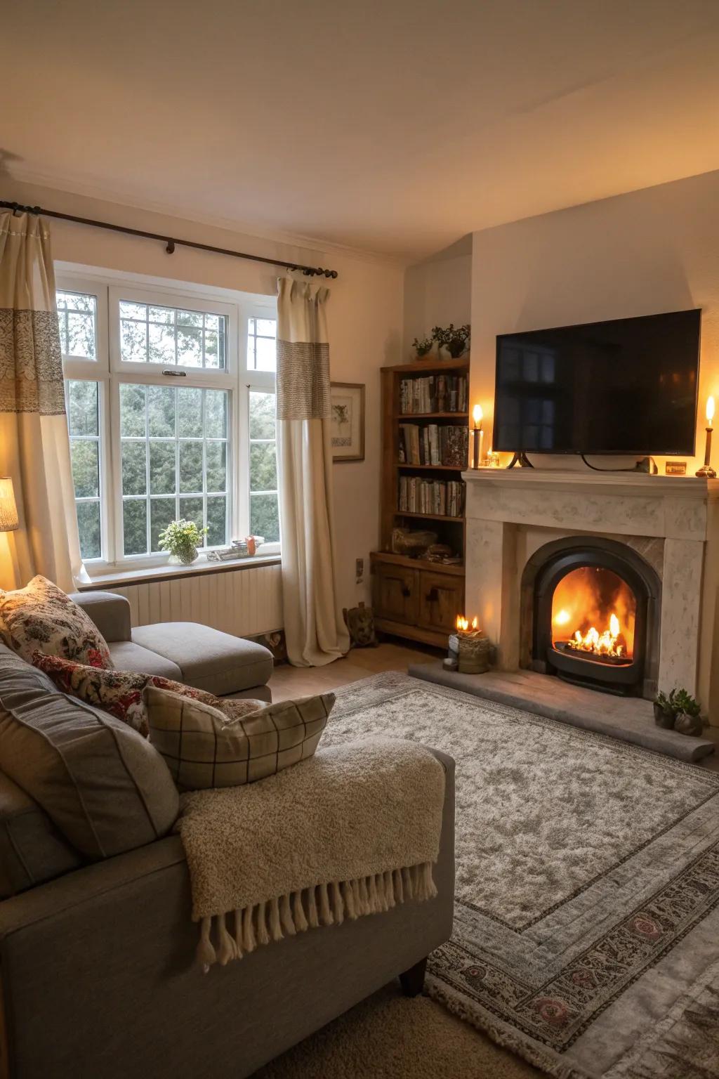 Warm fabrics and lighting generate a pleasant ambiance.