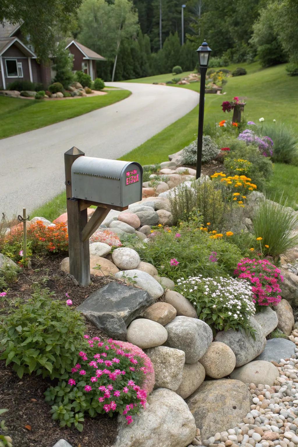 Stones and flowers combine for a breathtaking, colorful impact.