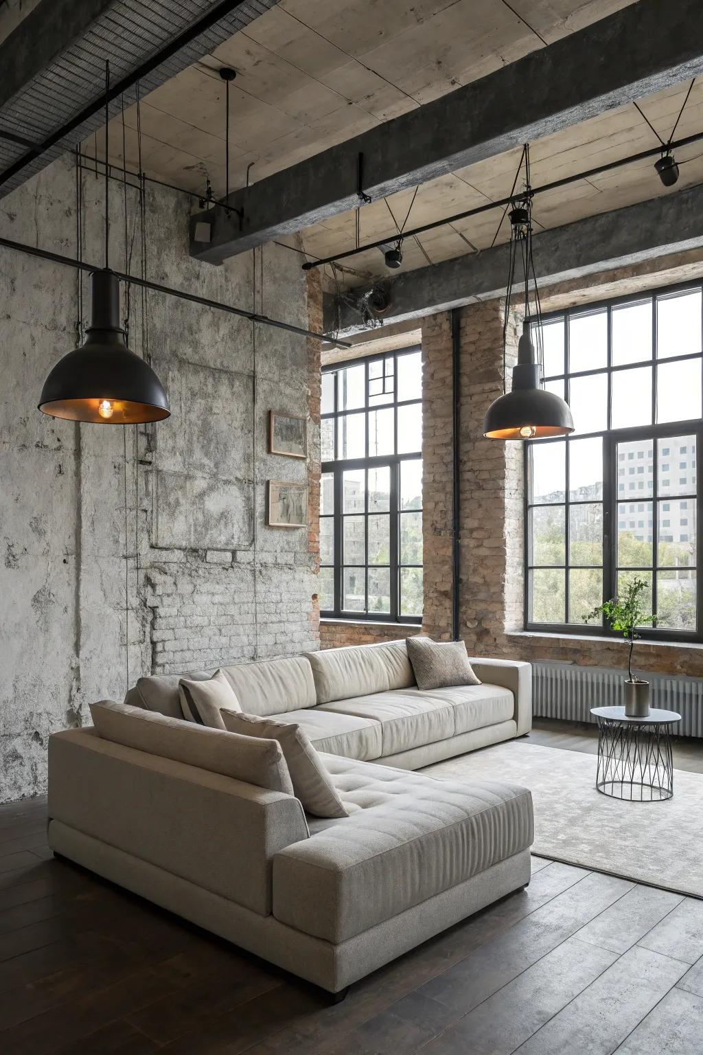 Concrete look wallcovering offers urban sophistication.