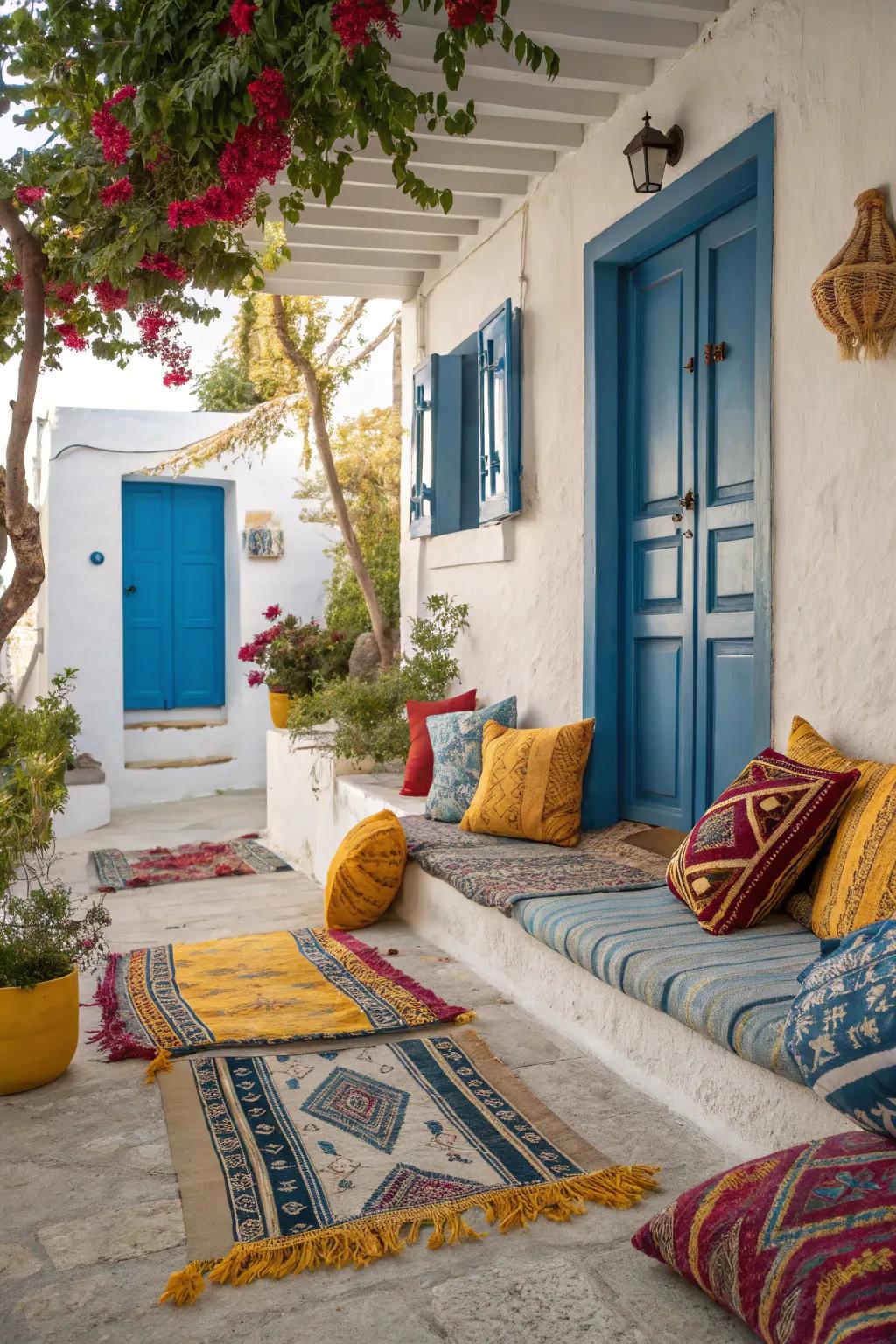 Vibrant shades energizing the porch with a lively ambiance.