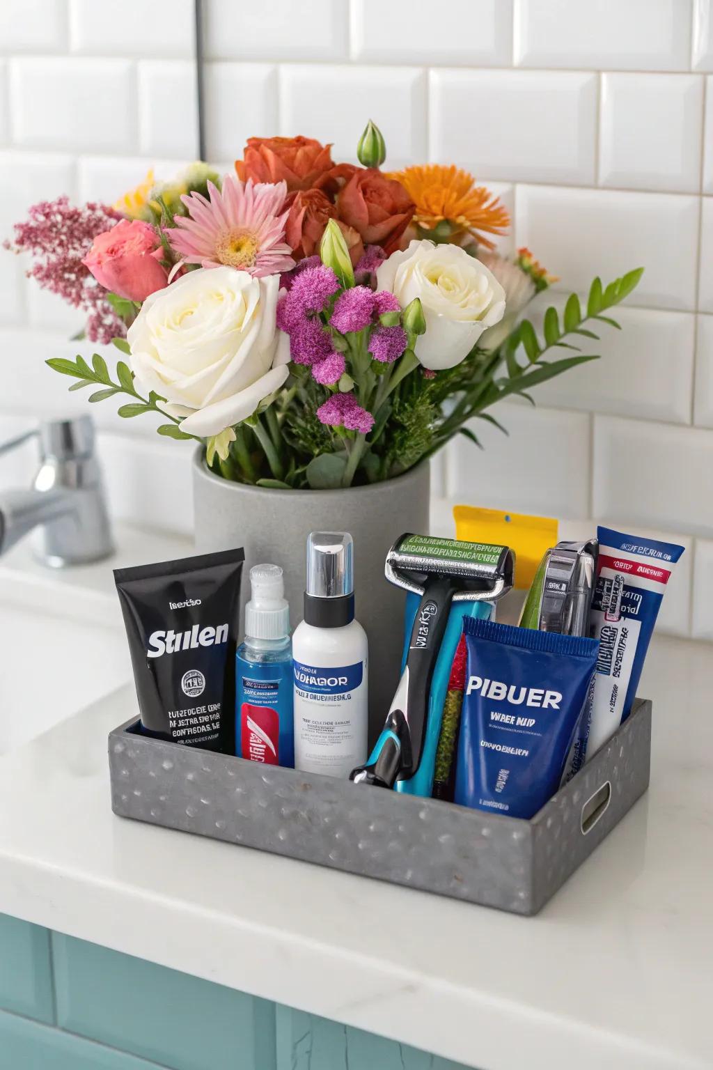 Tidy up kit arrangement, a refined gift for the contemporary man.