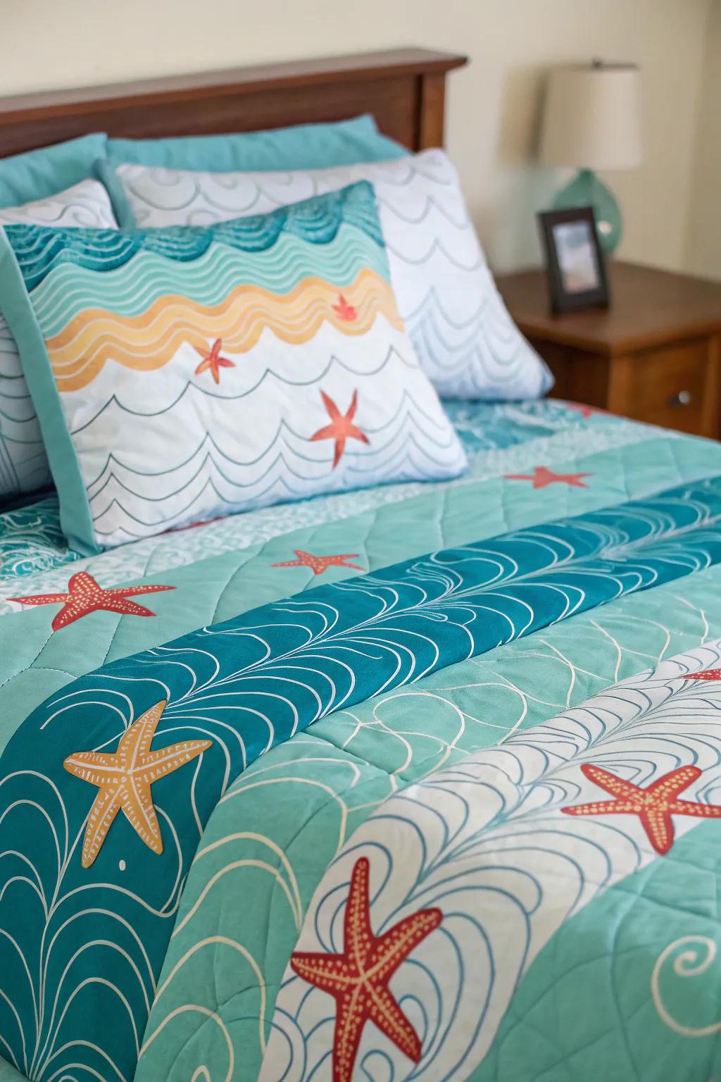 Bedding that invites dreams of the ocean.
