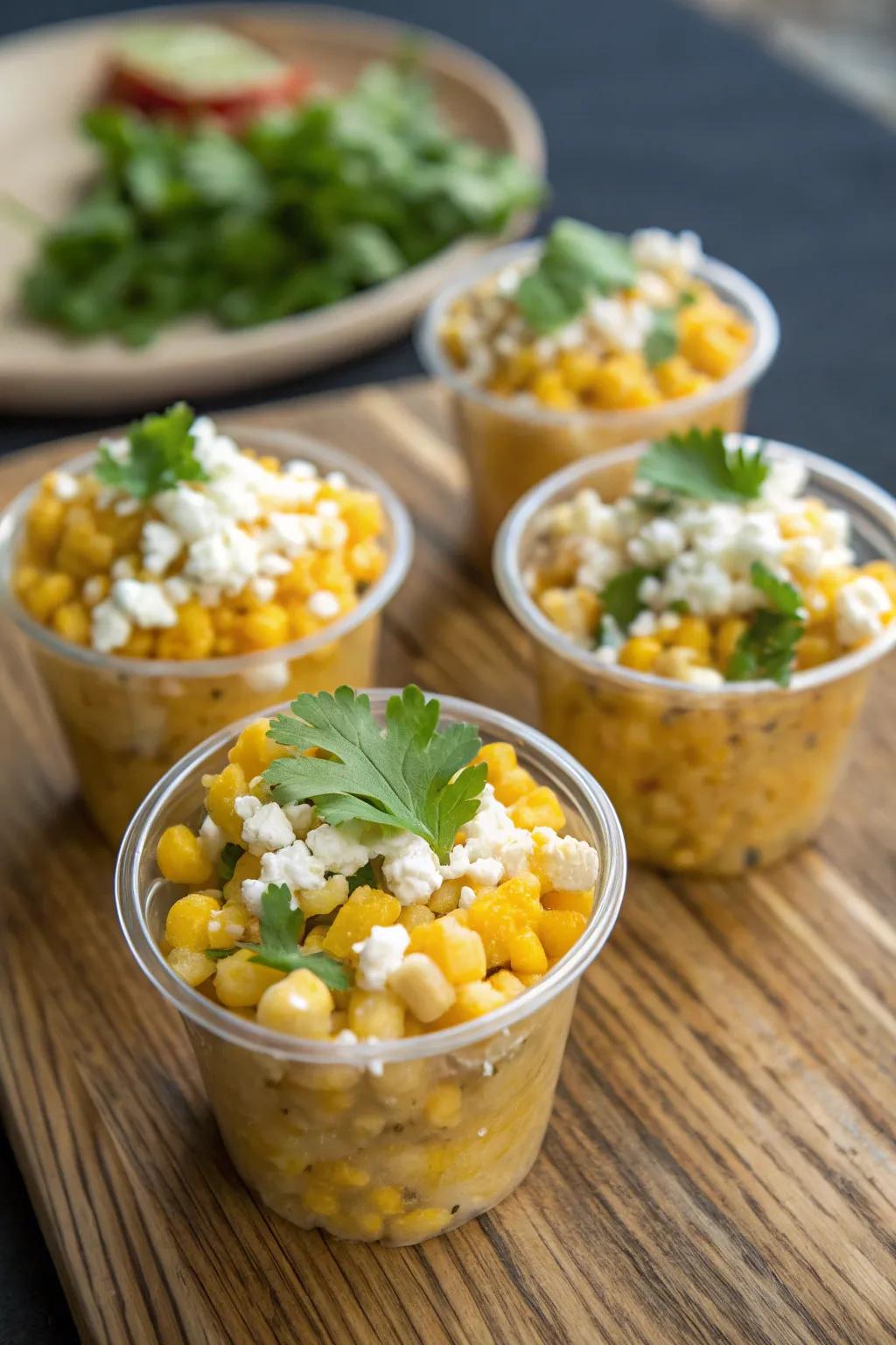 Savor esquites, a playful variation of traditional elotes.