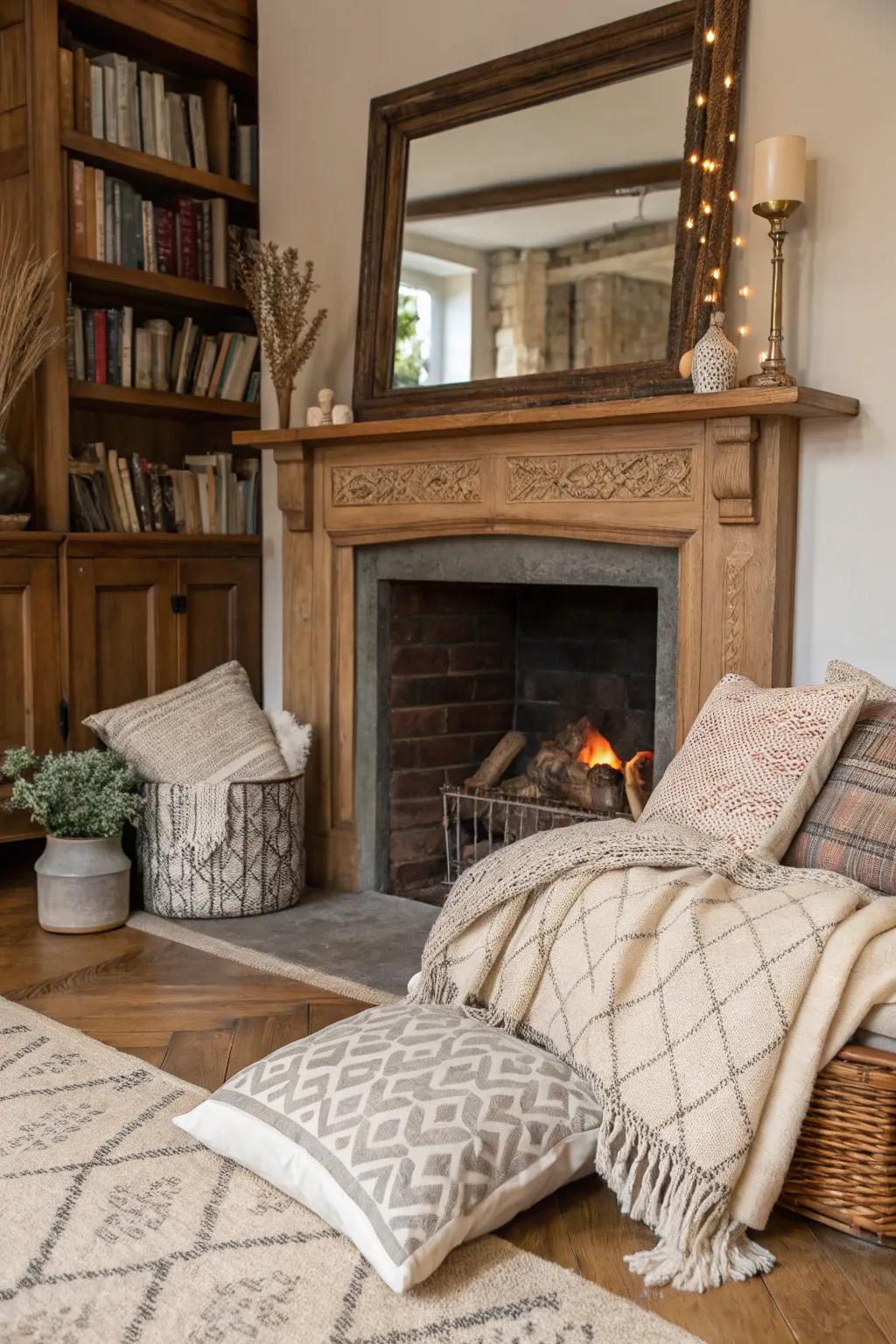 Material elements add warmth and coziness to the space.