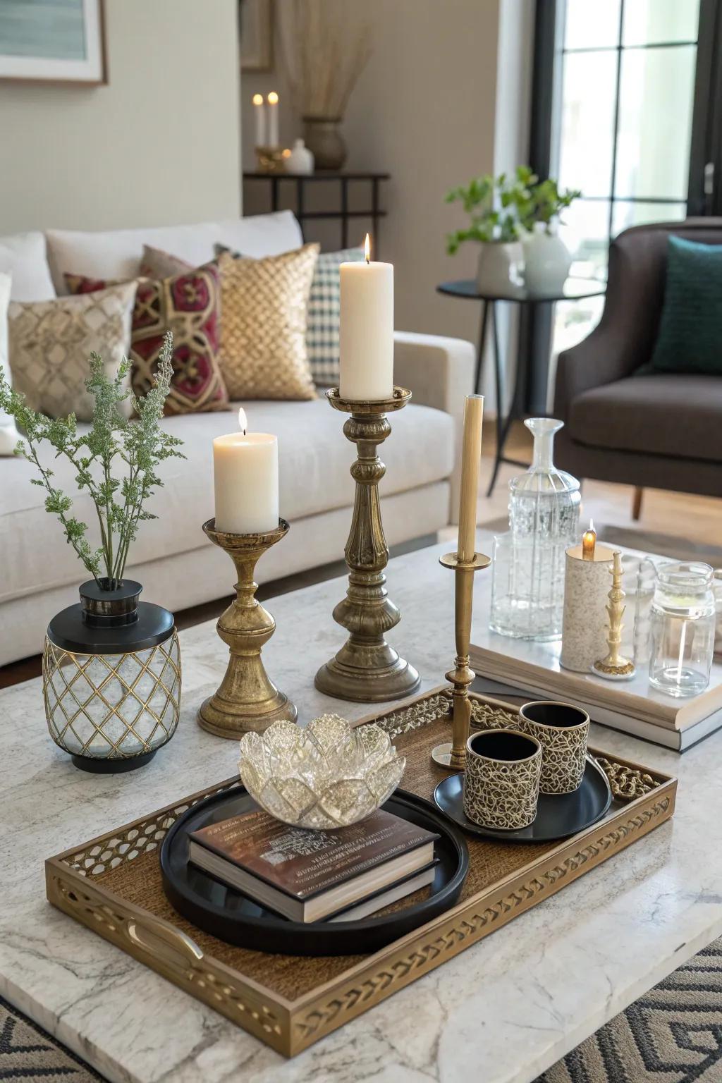 Layering statures carries a dynamic feel to your tabletop stylistic layout.