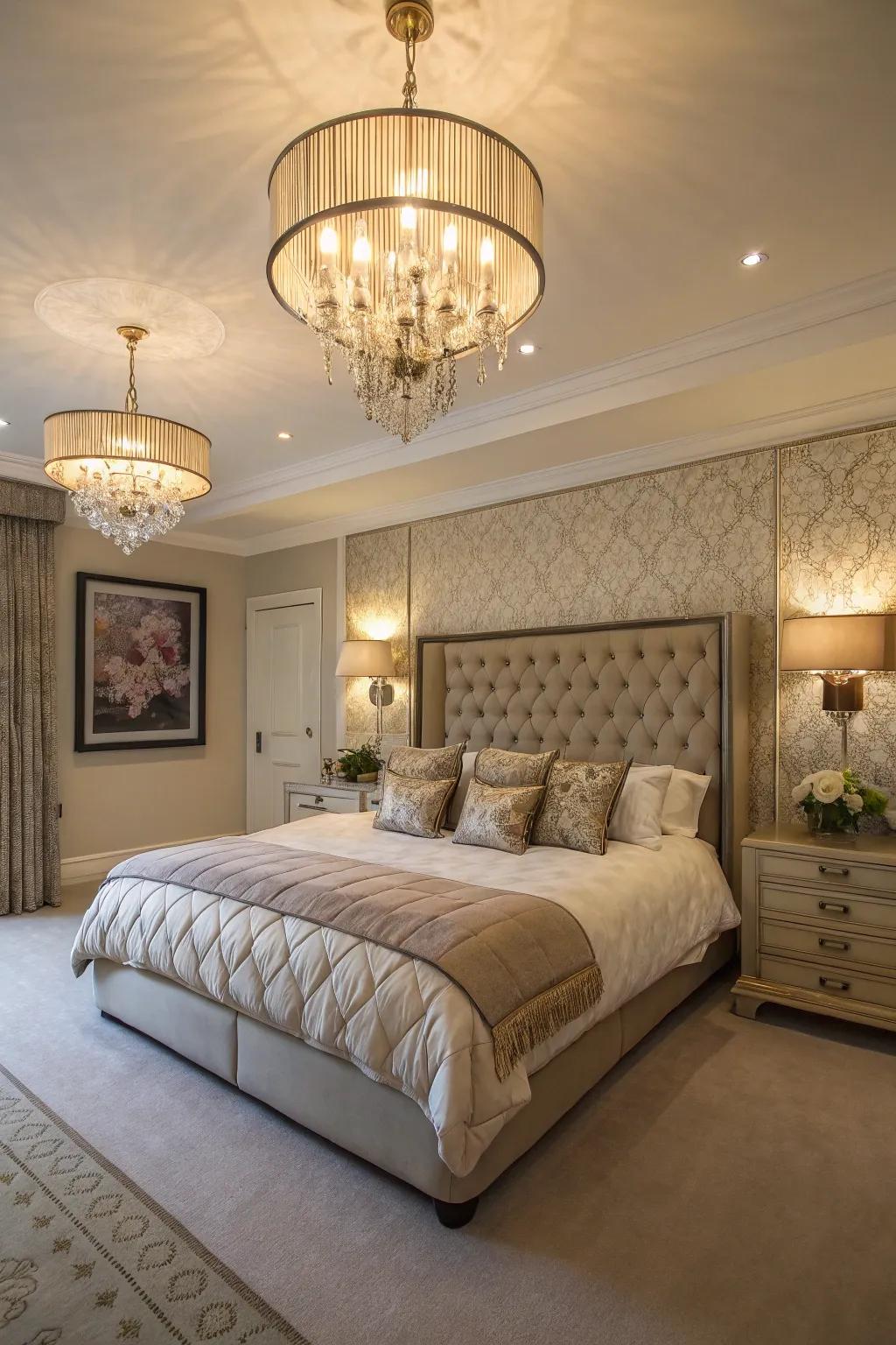 Distinctive lighting introduces style and charm to the room.