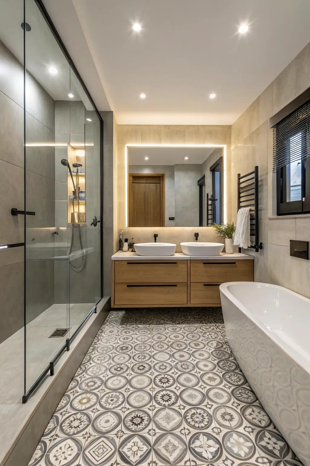 Blueprints offer creative inspiration for bathroom layouts.
