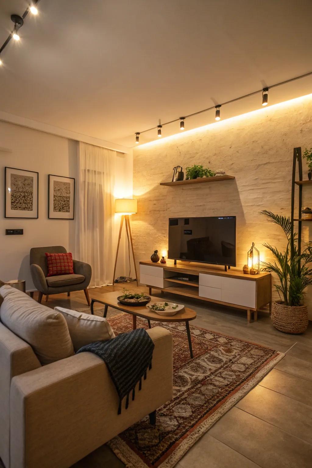 Comforting illumination elevates the inviting atmosphere.