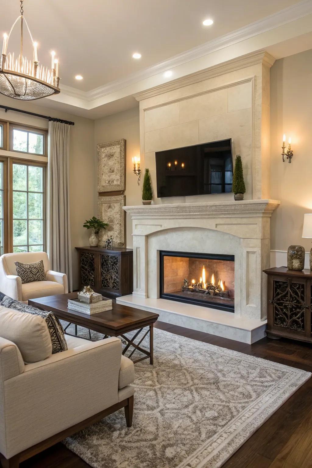 A mantel design that complements the space's style for a harmonious look.