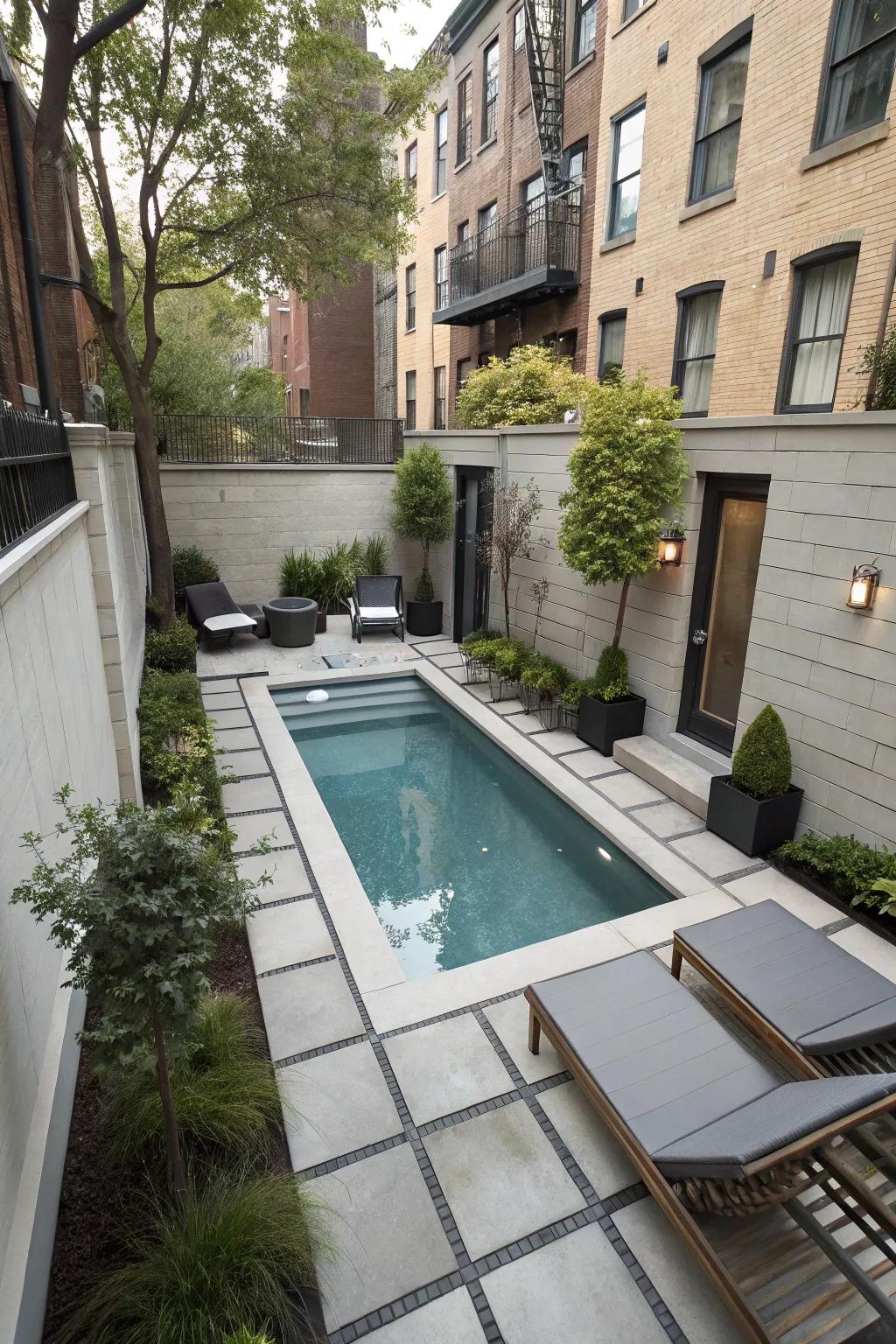 Diminutive pools snugly accommodate restricted spaces.