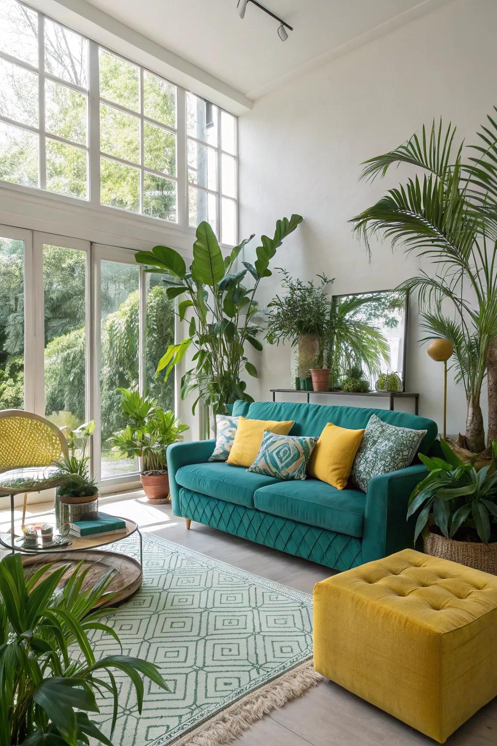 Plants bring a refreshing touch to the design.