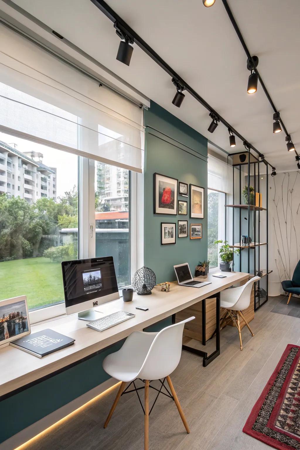 Technologically advanced workspace showcasing intelligent rail illumination.