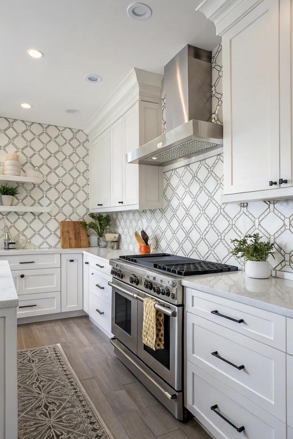 A unique backsplash design adds a touch of creativity.