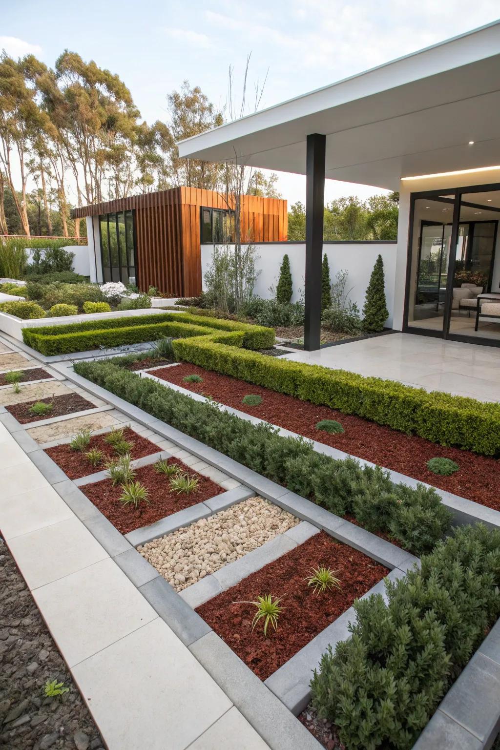 Geometric lines proffer a modern edge to mulch borders.