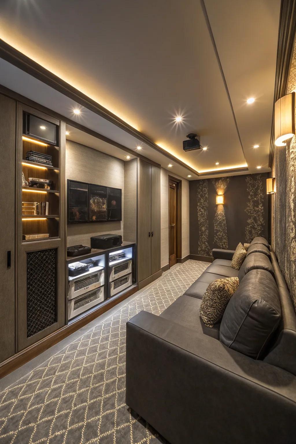 Concealed storage allows your theater to remain clutter-free.