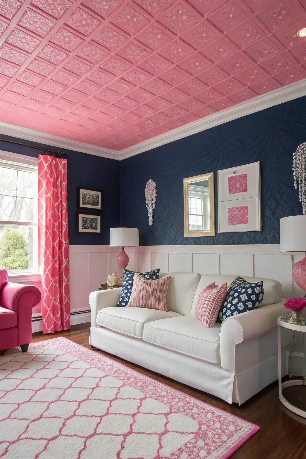 A rose overhead contributes an unforeseen twist to conventional decor.