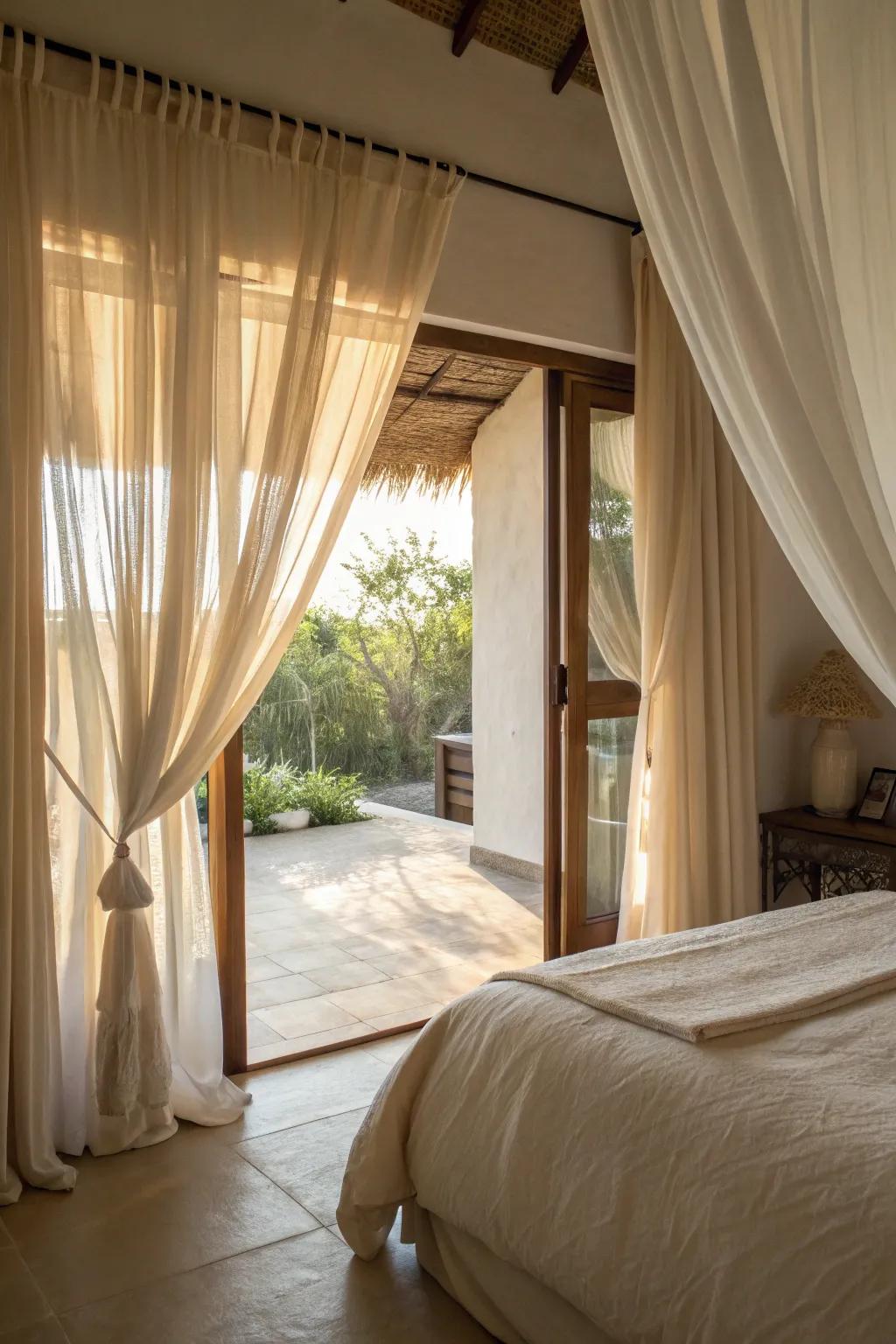Airy drapes produce a bright and uplifting atmosphere.