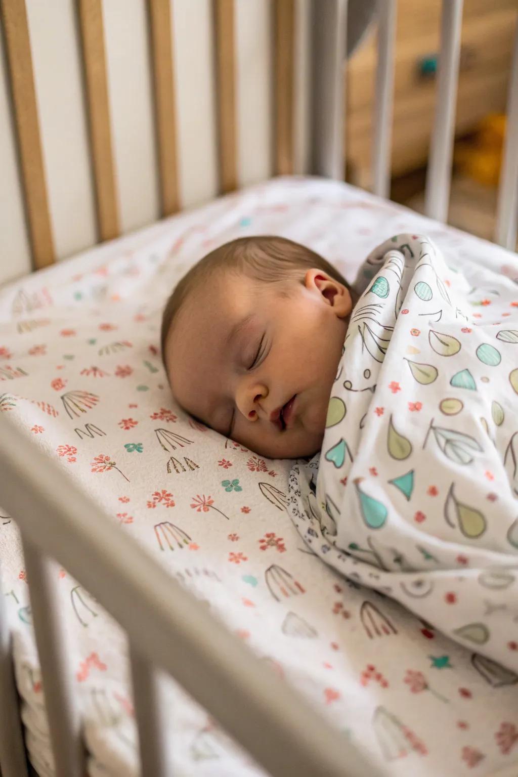 An intimate newborn photograph captured in a cozy crib setting.