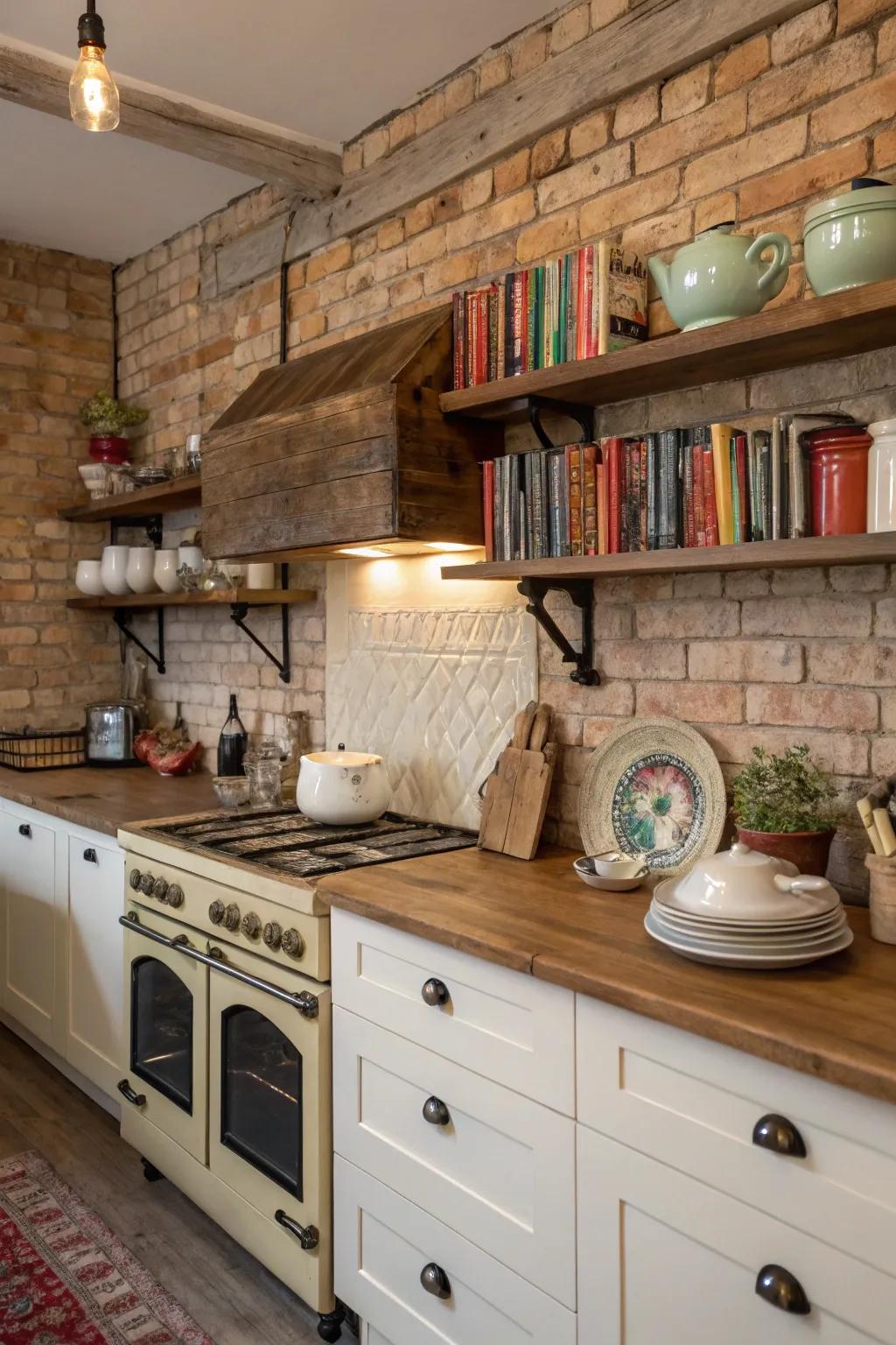 Brick backsplashes contribute texture and rustic charm to kitchen interiors.