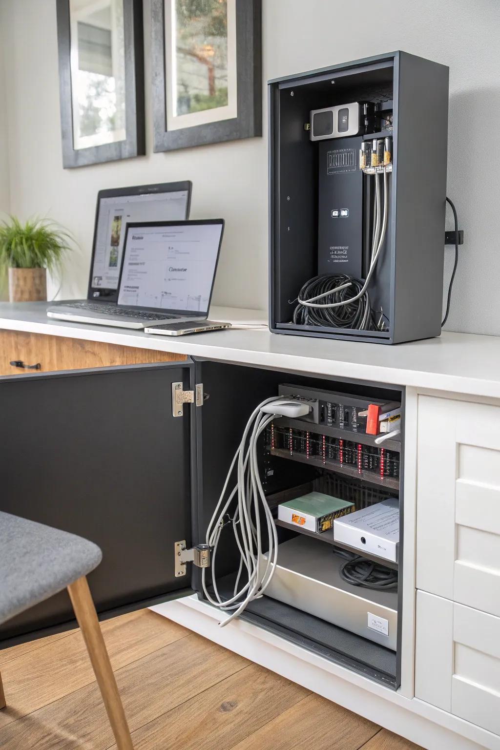 Maintain tidy cables with cabinets integrated with technology.