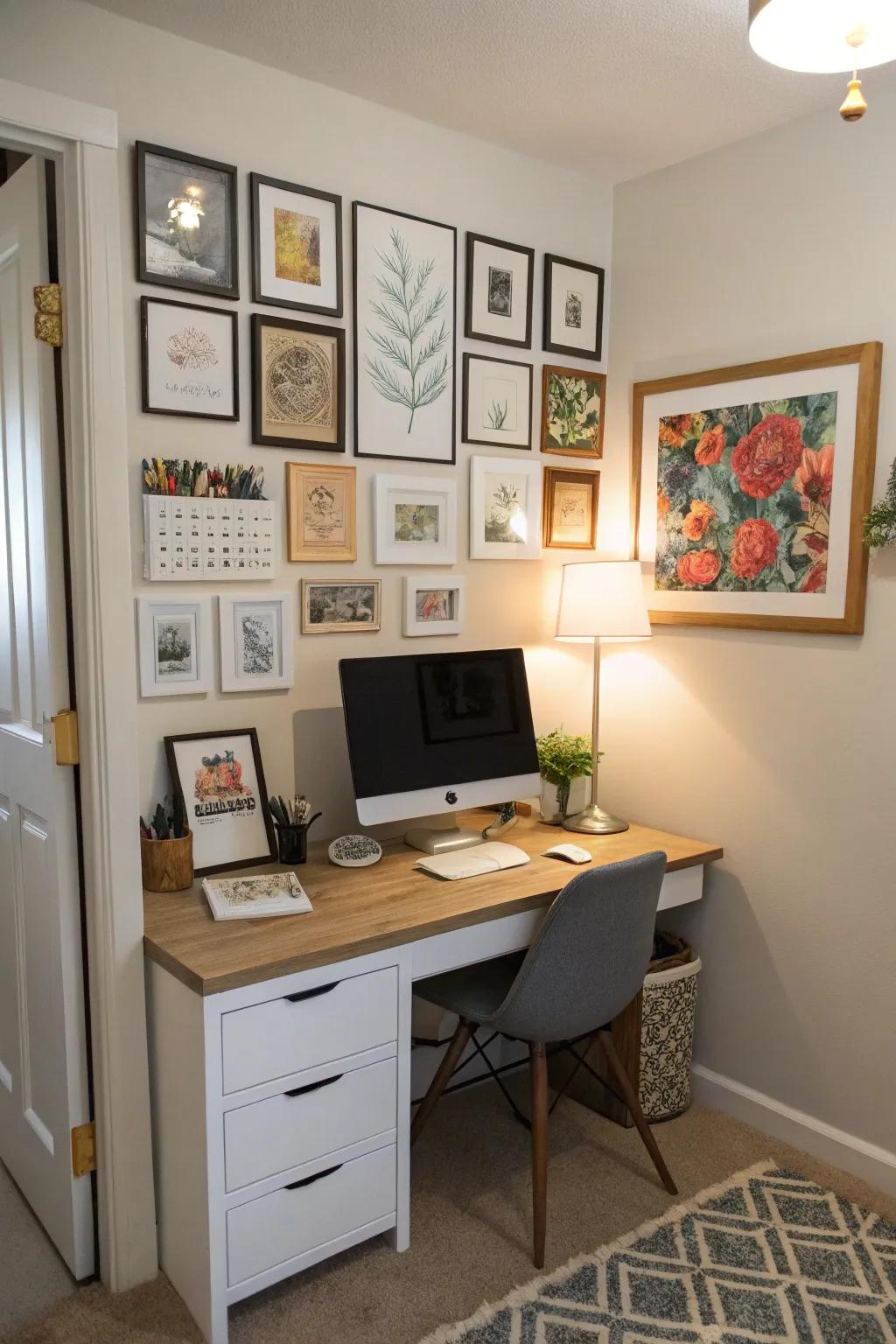 Incorporate art to personalize and invigorate your workspace.