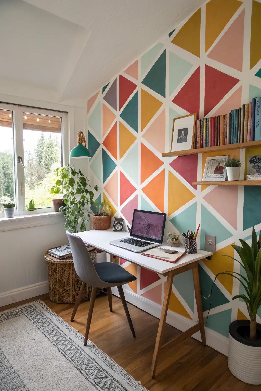 Painted designs infuse a distinctive element into office walls.
