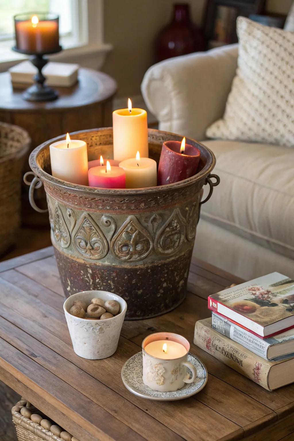 Conjure an inviting ambiance through an earthenware light fixture.
