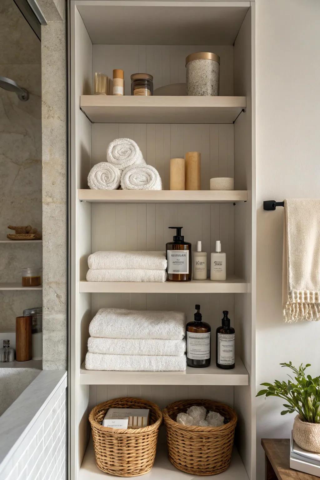 An open and airy arrangement gives the bathroom a spacious feel.