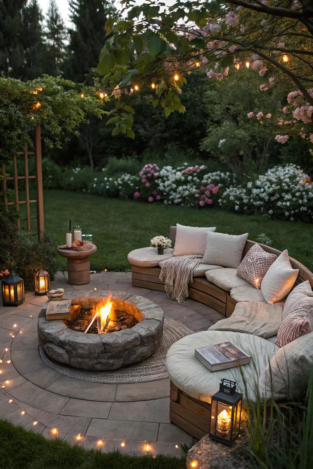 A blaze haven cultivates a warm congregating location within the garden.